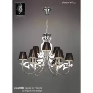 Acanto round suspension 9 E14 bulbs, polished chrome with Black lampshades
