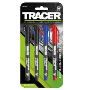 Tracer Permanent Markers Pack of 4 (2 x Black, 1 x Blue, 1 x Red)