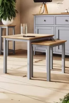 Solid Oak Nest Of 2 Tables Grey Ready Assembled - Taberno