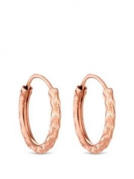 Simply Silver 14Ct Rose Gold Plated Sterling Silver Mini Diamond Cut Hoop Earrings