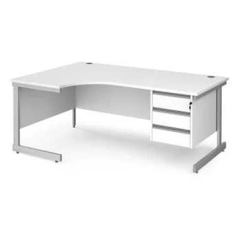 Office Desk Left Hand Corner Desk 1800mm With Pedestal White Top With Silver Frame 1200mm Depth Contract 25 CC18EL3-S-WH