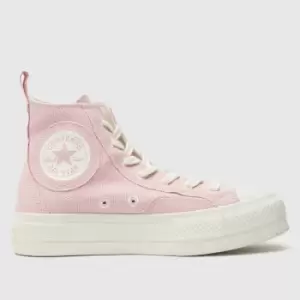 Converse all star lift hi trainers in white & pink