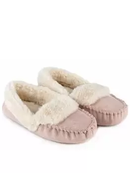 TOTES Suedette Moccasin Slippers - Stone, Size 5-6, Women