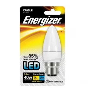 Energizer B22 Warm White Blister Pack Candle 5.2w 470lm