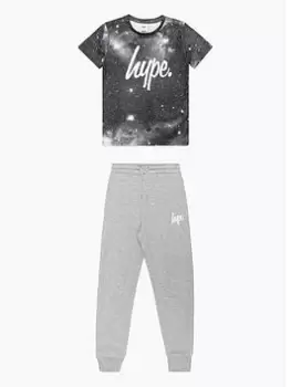 Hype Boys Black Grey Space Script Tee And Joggers, Black/Grey, Size Age: 7-8 Years