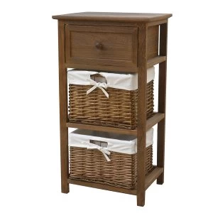 Charles Bentley Home Wooden Storage Tower with 2 Wicker Baskets - Natural