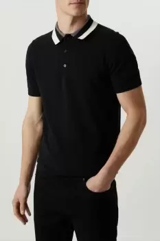 Mens Black Collar Detail Knitted Polo