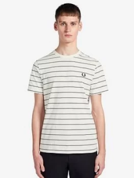 Fred Perry Fine Stripe T-Shirt - White, Size 2XL, Men