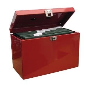 A4 File Box Steel with 5 Suspension Files and 2 Keys Red A4RDX