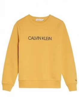 Boys, Calvin Klein Jeans Kids Logo Crew Sweat, Yellow, Size 10 Years