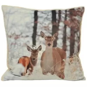 Mother and Fawn Photographic Print Cushion Cream / 50 x 50cm / Polyester Filled