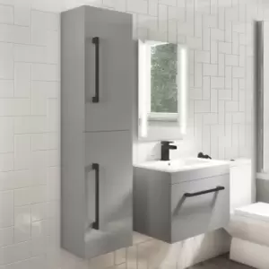 350mm Grey Wall Hung Tall Bathroom Cabinet with Black Handles - Ashford