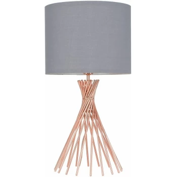 40cm Copper Metal Twist Table Lamp With Small Drum Shade - Grey