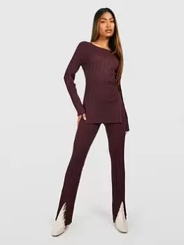 Boohoo Rib Knitted Co-ord Set - Brown, Size 10, Women