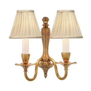 Asquith 2 Light Indoor Twin Candle Wall Light Solid Brass, Beige Organza Effect Fabric with Beige Shades, E14
