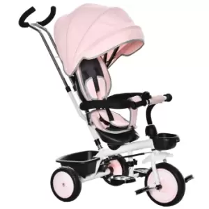 Homcom 6 In 1 Baby Tricycle W/ Reversible Seat Adjustable Canopy Handle Pink