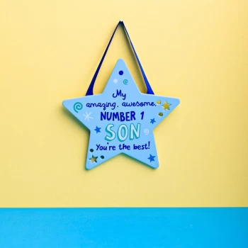 Cheerful Star Hanging Plaque - Son