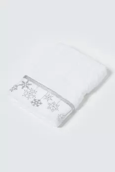Silver Snowflake Embroidered 100% Cotton Christmas Hand Towel
