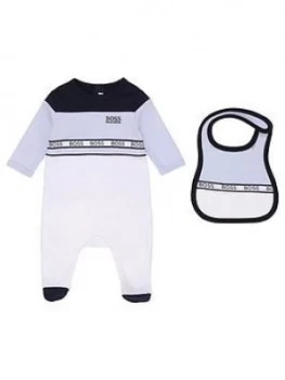 BOSS Baby Boys Stripe Babygrow & Bib Gift Box - White, Size 12 Months