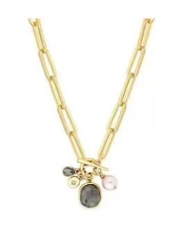Mood Gold Blue Labradorite Celestial Charm Short Pendant Necklace, Yellow Gold, Women