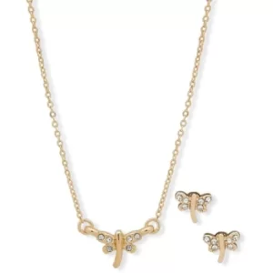 Ladies Anne Klein Base Metal Plated Stainless Steel Dragonfly Necklace and Stud Earrings