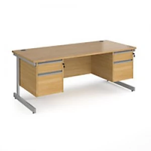 Dams International Straight Desk with Oak Coloured MFC Top and Silver Frame Cantilever Legs and 2 x 2 Lockable Drawer Pedestals Contract 25 1800 x 800