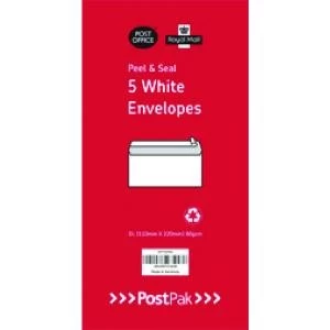 Envelopes Dl Peel & Seal White 80Gsm Pack of 5 POF27433