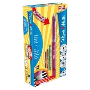 Paper Mate Replay Premium Erasable Gel Rollerball Pen 0.7mm Tip Width 0.35mm Line Width Assorted Colours Pack of 12 Pens