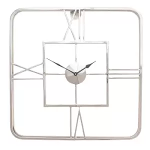 Lio 51cm Square Metal Mirrored Finish Roman Numeral Wall Clock Silver