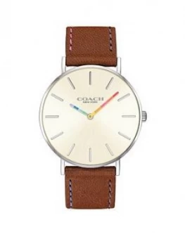 Coach Coach Perry White Dial Rainbow Detail Tan Leather Strap Watch