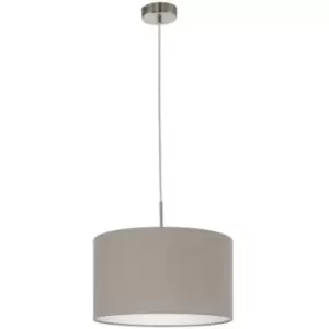 Eglo - Pasteri - 1 Light Ceiling Pendant Satin Nickel with Taupe Fabric Shade, E27
