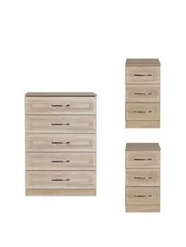 Swift Winchester Ready Assembled 3 Piece Package - 5 Drawer Chest And 2 Bedside Chests
