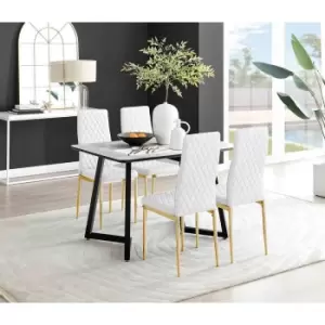 Furniture Box Carson White Marble Effect Dining Table and 4 White Milan Gold Leg Chairs