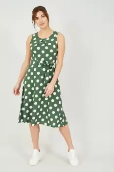 Green Polka Dot Sleeveless Midi Dress