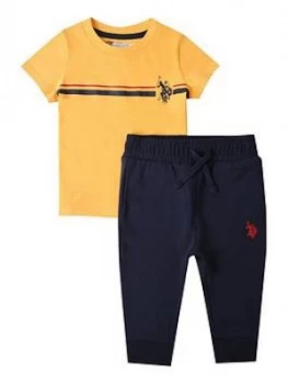 U.S. Polo Assn. Toddler Boys Chest Stripe Tee & Jog Set - Yellow/navy, Yellow/Navy, Size Age: 12 Months
