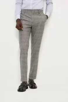 Mens Skinny Fit Grey Blue Pow Check Suit Trousers