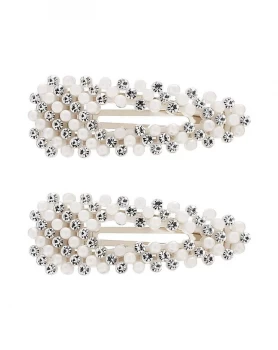 Mood Silver Plated Crystal Pearl Oversize Hair Clips- Pack Of 2 - white