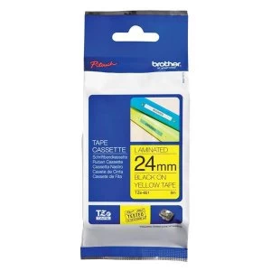 Brother P-touch TZe 651 24mm x 8m Black On Yellow Laminated Labelling Tape