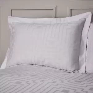 Satin Geo Jacquard 100% Cotton 180 Thread Count Oxford Pillow Case, White, Pair - Bianca