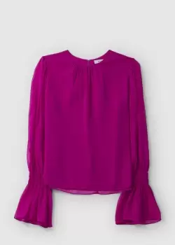 Frame Womens Shirred Cuff Blouse In Magenta