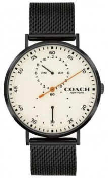 Coach Mens Charles Black Mesh Bracelet White Dial Watch