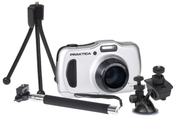 PRAKTICA WP240 with Cycle & Suction Mounts, Mini Tripod & Selfie Stick - Silver