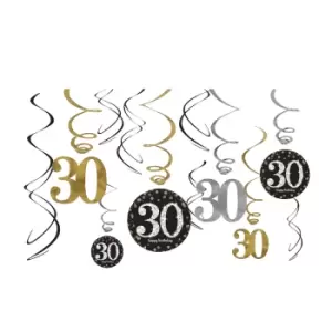 Amscan Sparkling Gold Celebration 30th Birthday Hanging Swirl Decorations - 12 Pack (One Size) (Gold)