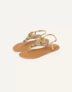 Accessorize Womens Bead and Sequin Embellished Toe Post Sandals Gold, Size: 38