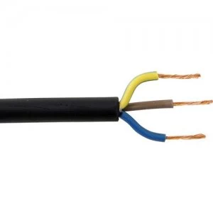 Zexum 1.5mm 3 Core Rubber Flex Cable Black Round 3183TRS - 1 Meter