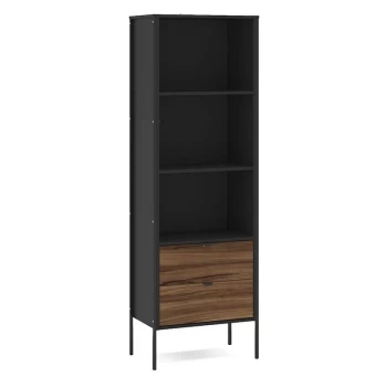 Birlea - Opus 2 Drawer Industrial Style Walnut Wood & Black Bookcase