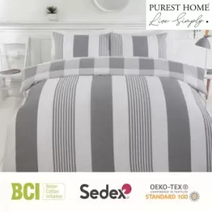 Home Chambray Stripe Grey Double Duvet Cover Set Reversible Bedding Bed Set Bed Linen - Grey - Rapport