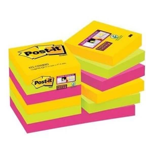 Post-It Super Sticky 51 x 51mm Re-positional Note Pad Assorted Colours 12 x 90 Sheets - Rio De Janeiro Collection