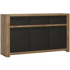 Havana 3 door 3 drawer sideboard in Lefkas Oak with matte Black fronts - Lefkas Oak with matte Black fronts