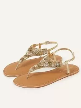 Accessorize Bead And Sequin Embellished Toe Post Sandals, Gold, Size 41, Women